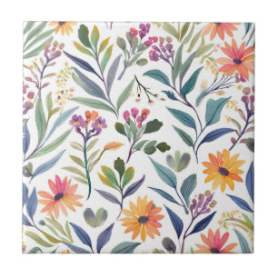 Azulejo Flores Silvestres Coloridas   Acuarela Floral Herm