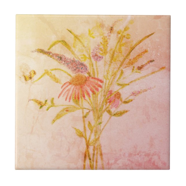 Azulejo Flores silvestres con abeja de burbujas (Frente)