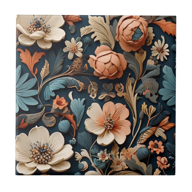 Azulejo Flores silvestres de Boho Elegante Patrón sin Mare (Frente)