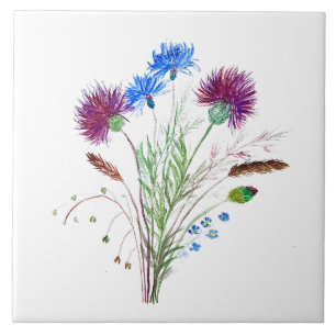 Azulejo Flores silvestres de color de agua vintage Escocia