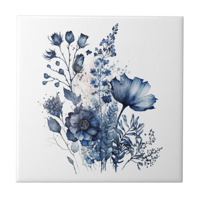 Azulejo Flores silvestres de estilo Delft azules y blancas (Frente)