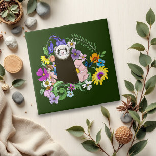 Azulejo Flores silvestres de hurón sable lindo bosque verd