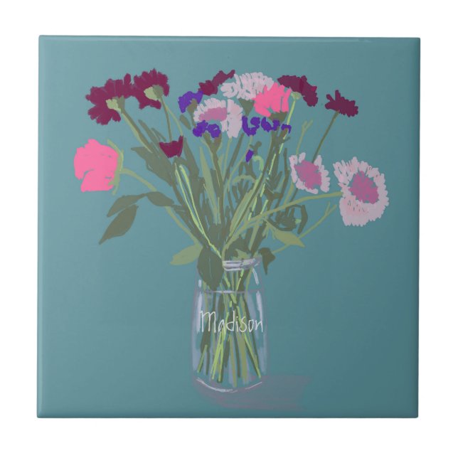 Azulejo Flores silvestres dulces de Boho de bonito +Nombre (Frente)