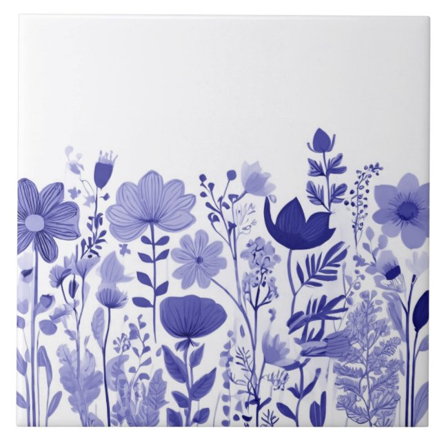 Azulejo Flores silvestres - Flores azul y blanca índigo (Frente)