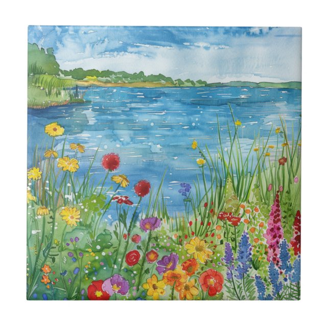Azulejo Flores silvestres junto a un lago (Frente)