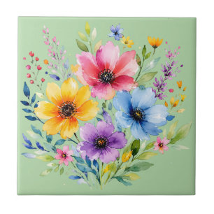 Azulejo Flores silvestres pintadas a la acuarela