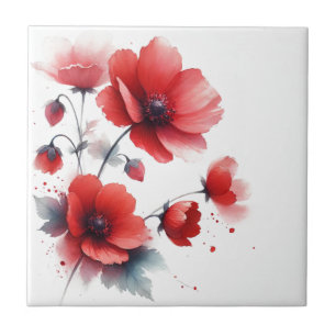 Azulejo Flores silvestres rojas acuarela floral Cocina Rús