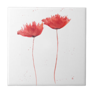Azulejo Flores silvestres rojas acuarela floral Cocina Rús