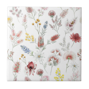 Azulejo Flores silvestres románticas acuarela pastel