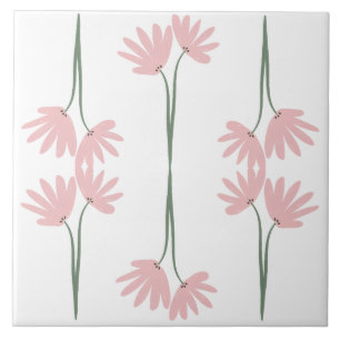 Azulejo Flores Silvestres Rosadas Dibujadas a Mano Blancas