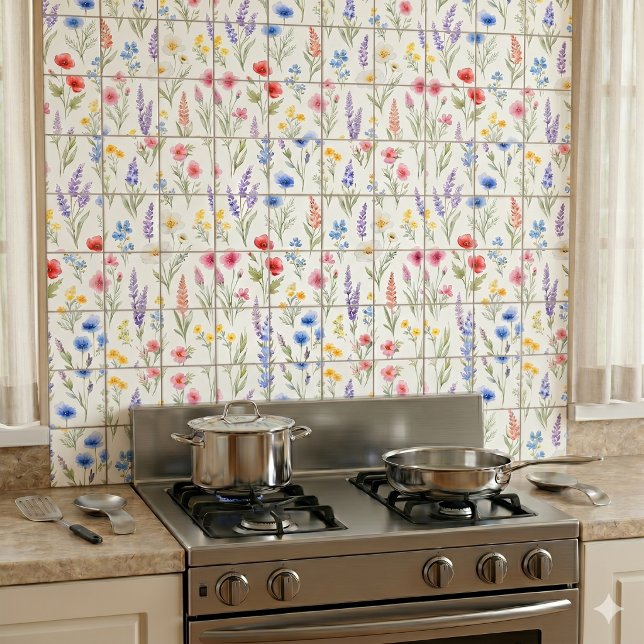 Azulejo Flores silvestres salmón azul rosa lavanda pastel (Subido por el creador)