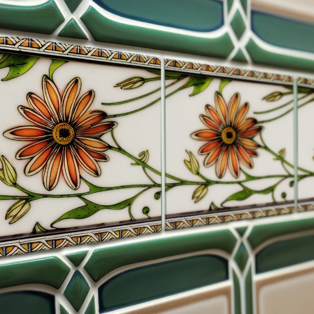 Azulejo Flores sin foco Art Nouveau Daisies (Subido por el creador)