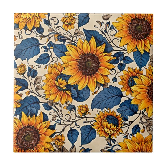 Azulejo Flores solares: arte del patrón de girasoles (Frente)