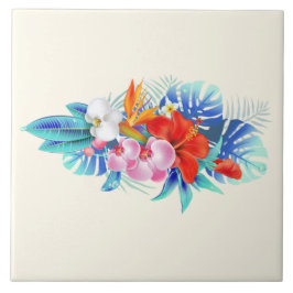 Azulejo Flores tropicales exóticas - rosa y acuamarina