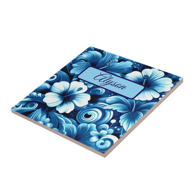 Azulejo Flores Tropicales Hawaianas Hibisco Personalizadas (Lado)