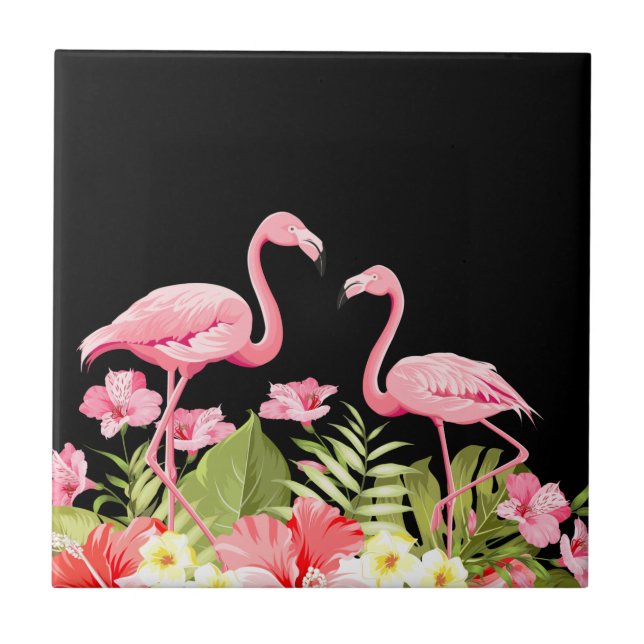Azulejo Flores Tropicales y Diseño de Flamencos (Frente)