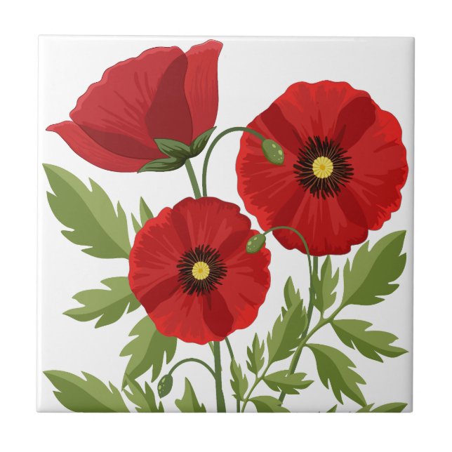 Azulejo Flores veraniegas alegres con adormidera (Frente)