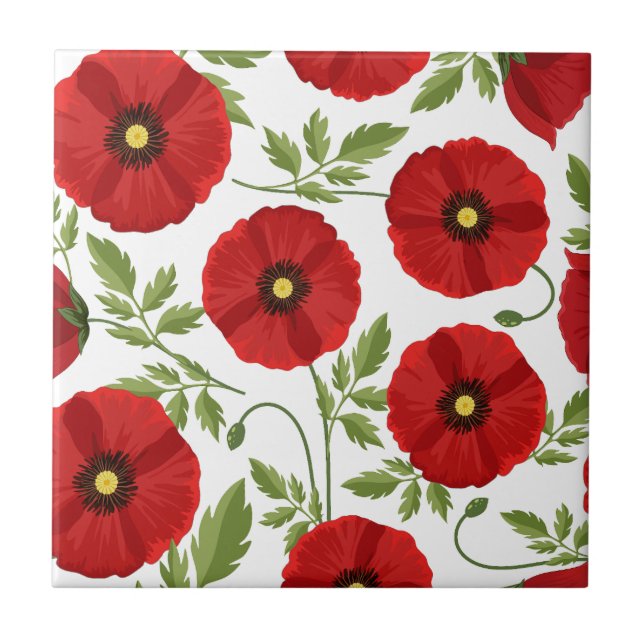Azulejo Flores veraniegas alegres con adormidera (Frente)
