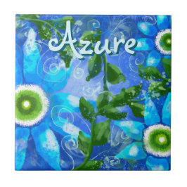 Azulejo Flores verdes azules de abstrato floral personaliz