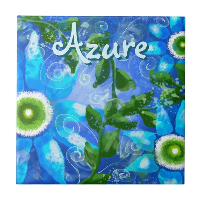 Azulejo Flores verdes azules de abstrato floral personaliz (Frente)