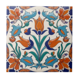 Azulejo Flores verdes de Naranja azul floral de tulipanes 