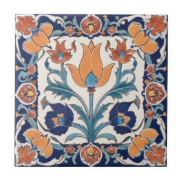 Azulejo Flores verdes del Naranja azul floral de origen tu