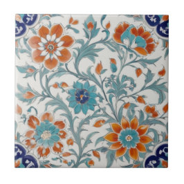 Azulejo Flores verdes del Naranja azul floral otomano turc