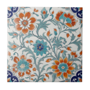Azulejo Flores verdes del Naranja azul floral otomano turc