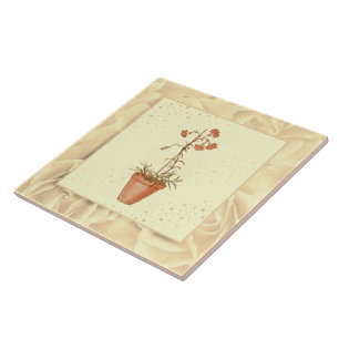 Azulejo Flores verdes y amarillas rosas de Rubor antiguas