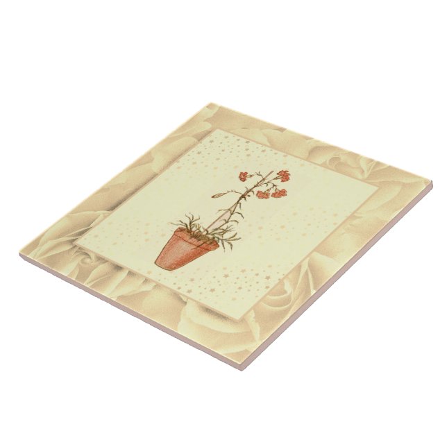 Azulejo Flores verdes y amarillas rosas de Rubor antiguas (Lado)