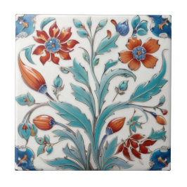 Azulejo Flores verdes y rojas volcánicas florales iznik tu