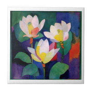 Azulejo Flores vibrantes de Lotus - arte de pared acuático