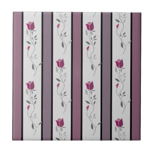 Azulejo Flores vintage con estampado de rayas en negro y r