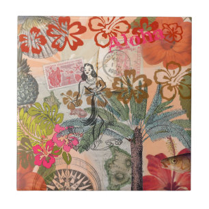 Azulejo Flores Vintage Hula Coloridas Hawaianas Tropicales
