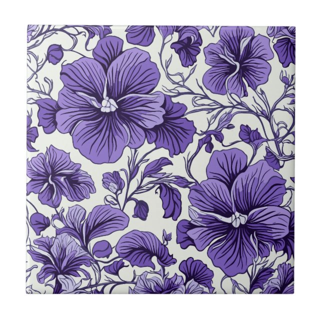 Azulejo Flores violetas moradas sin soldadura de flores bo (Frente)