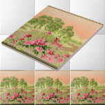 Azulejo Flores y colinas de vintage Frontera de frisos pai<br><div class="desc">Se trata de una impresión digitalmente realzada de un antiguo friso fronterizo entre 1905 y 1915 de árboles contra colinas y flores en primer plano.</div>