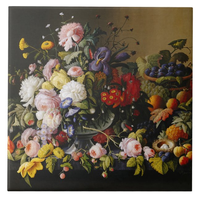 Azulejo Flores y frutas antiguas de vida (Frente)