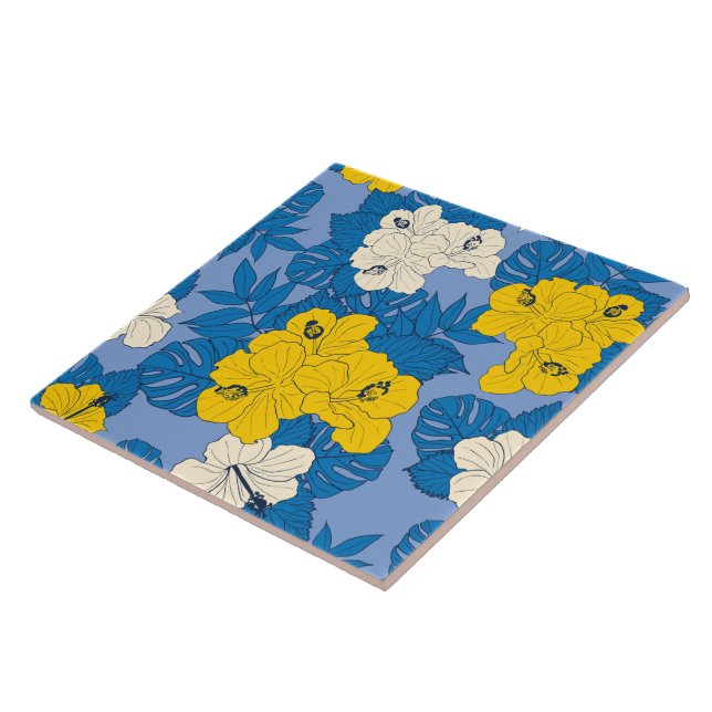 Azulejo flores y hojas de Hibisco  (Lado)