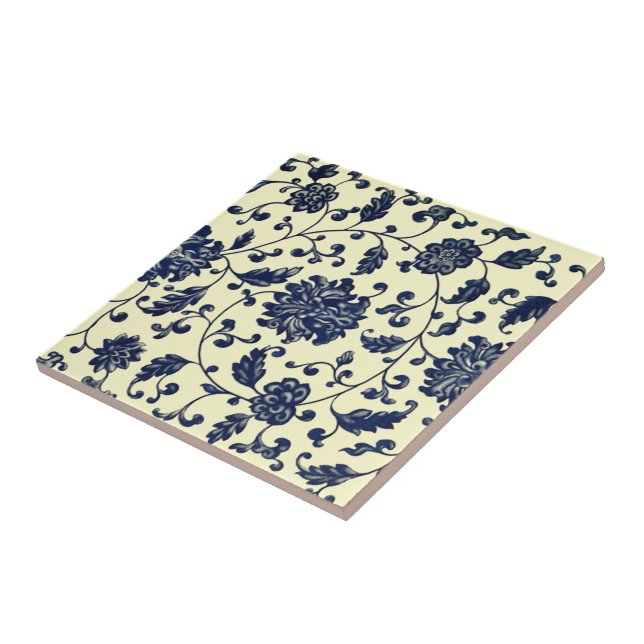 Azulejo Flores y hojas de lujo azules chinas ~ * ~ ~ (Lado)