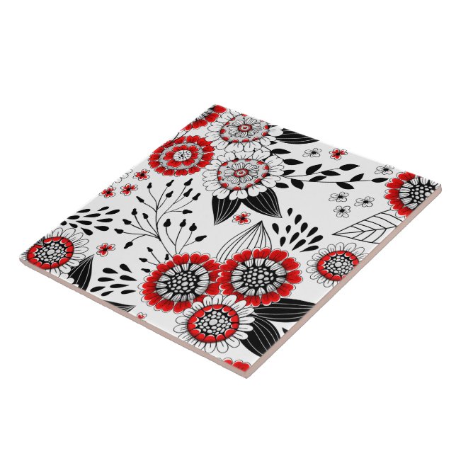 Azulejo Flores y hojas de perro en rojo y negro (Lado)