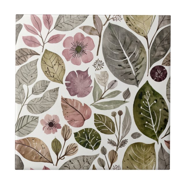 Azulejo Flores y hojas modernas de época (Frente)