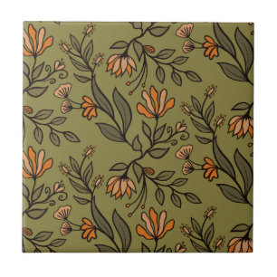 Azulejo Flores y hojas singulares y coloridas