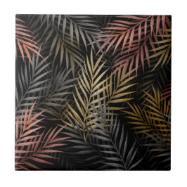Azulejo Flores y hojas tropicales de color negro y oro