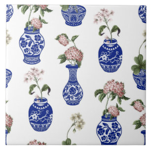 Azulejo Flores y jarrones azules de chinoiserie
