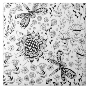 Azulejo Flores y libélulas
