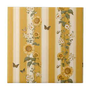 Azulejo Flores y mariposas en franjas amarillas (2)