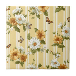 Azulejo Flores y mariposas en franjas amarillas (3)