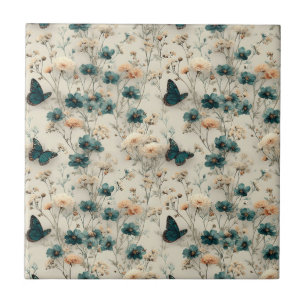 Azulejo Flores y mariposas primaverales vintage