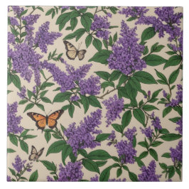 Azulejo Flores y mariposas púrpuras de arbusto de mariposa