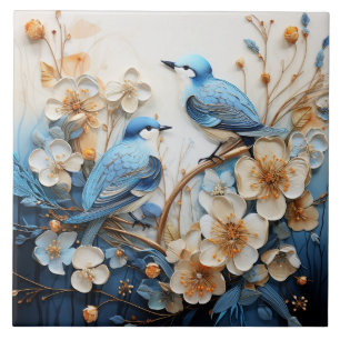 Azulejo Flores y Pájaros